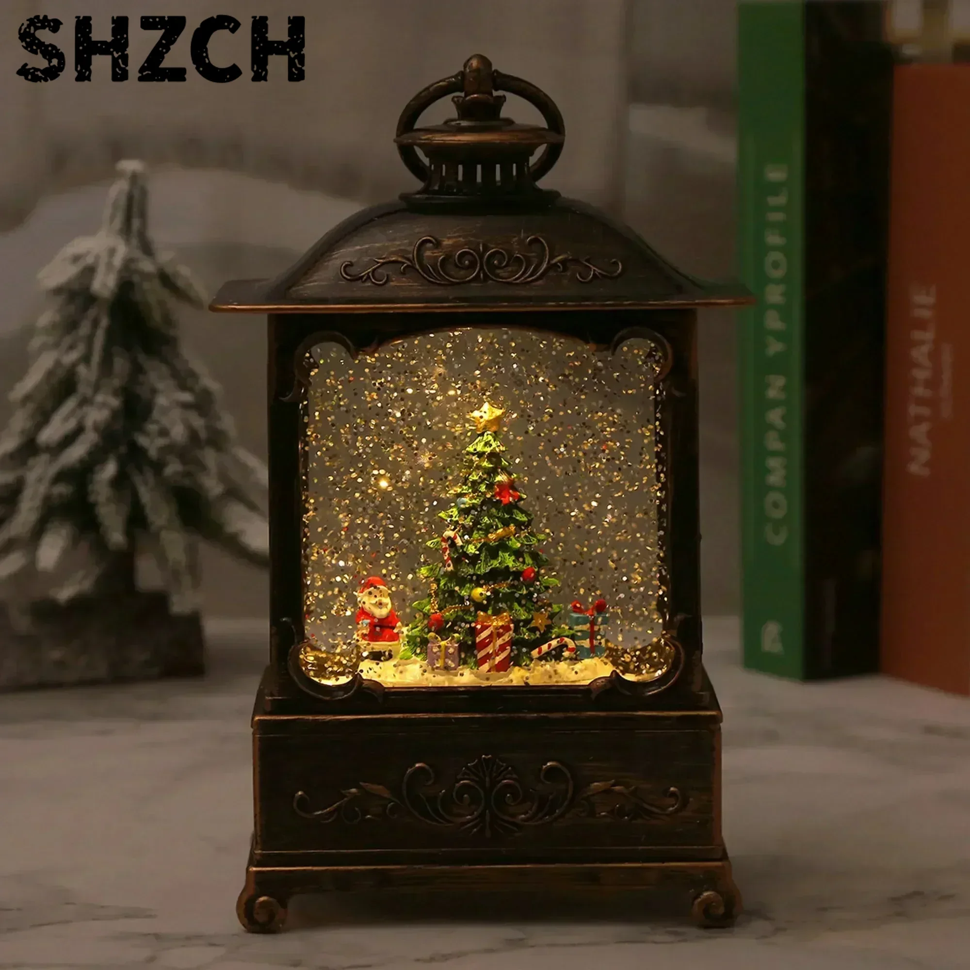 Snow Globe Musical - Weihnachts-Schneekugel-Laterne mit Musikbox, Wirbelndem Glitzer und