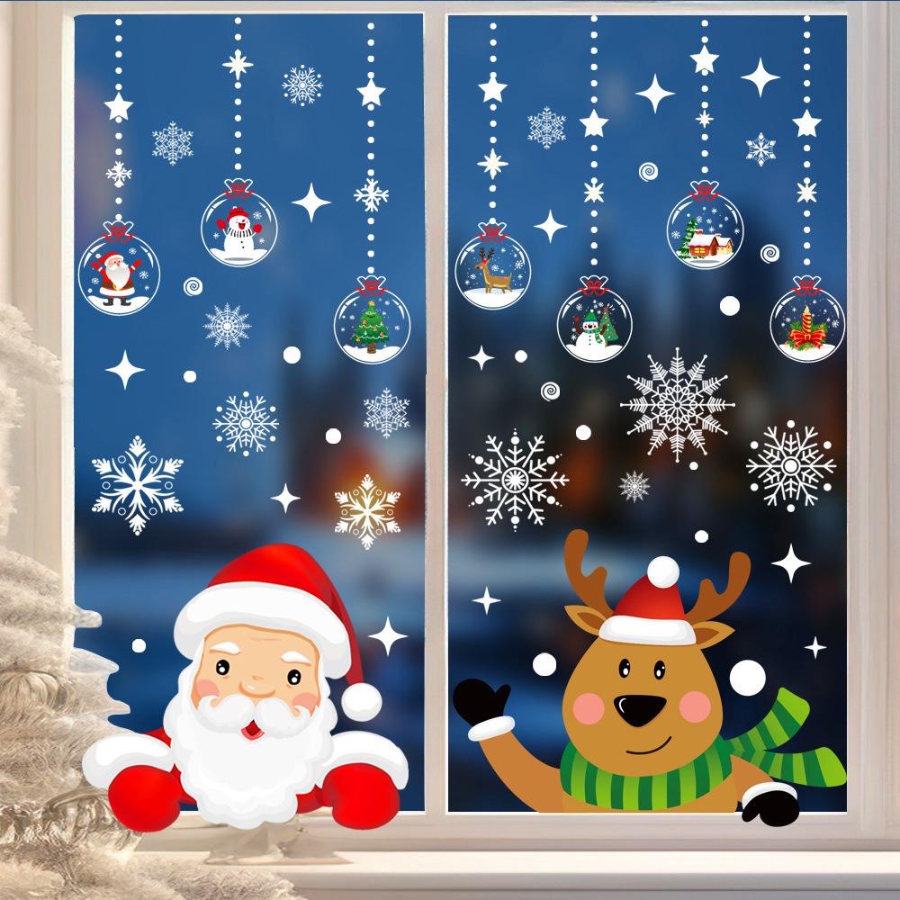 Snowflake Window Decal - Cartoon Weihnachten Weihnachtsmann Fensteraufkleber Elch Schneeflocke