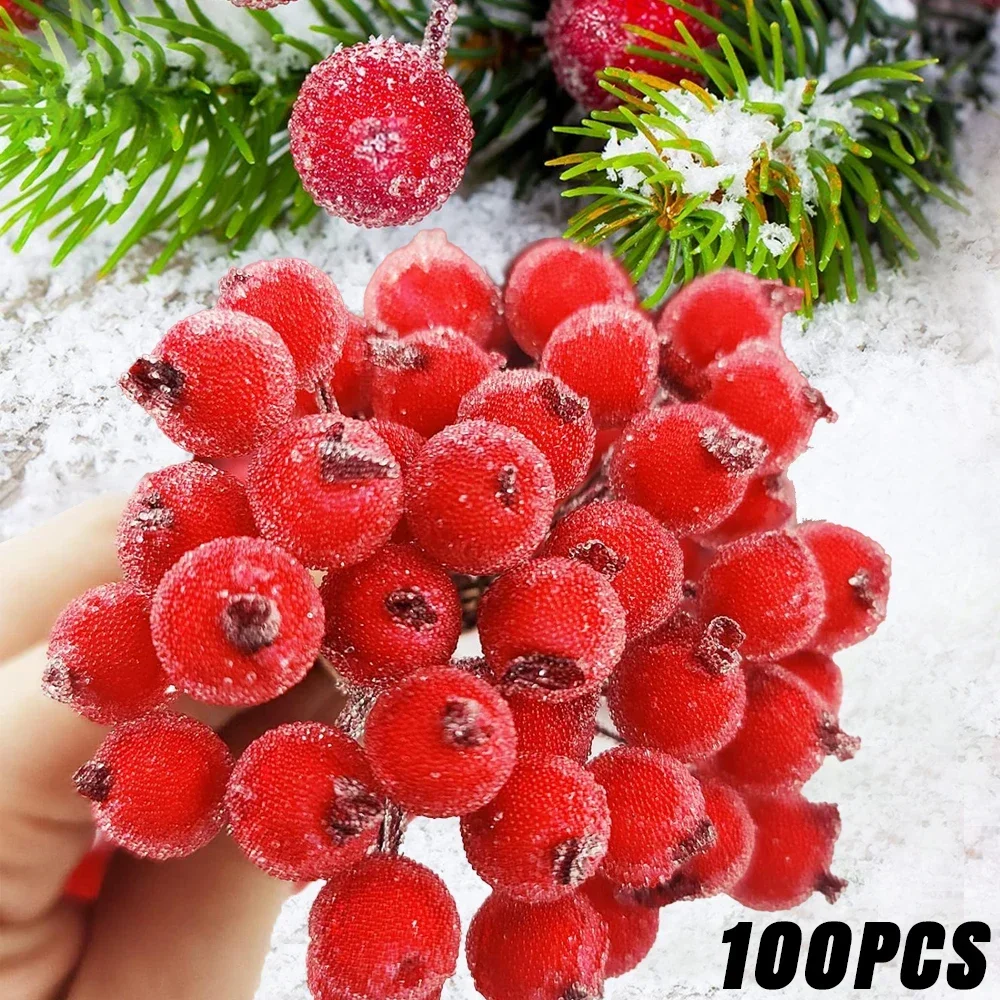 Christmas Wreath Fake - Künstliche mattierte Stechpalmen-Beeren, Mini-Weihnachts-Fake-Fruit-Beeren-Blumenstrauß, Staubblatt für