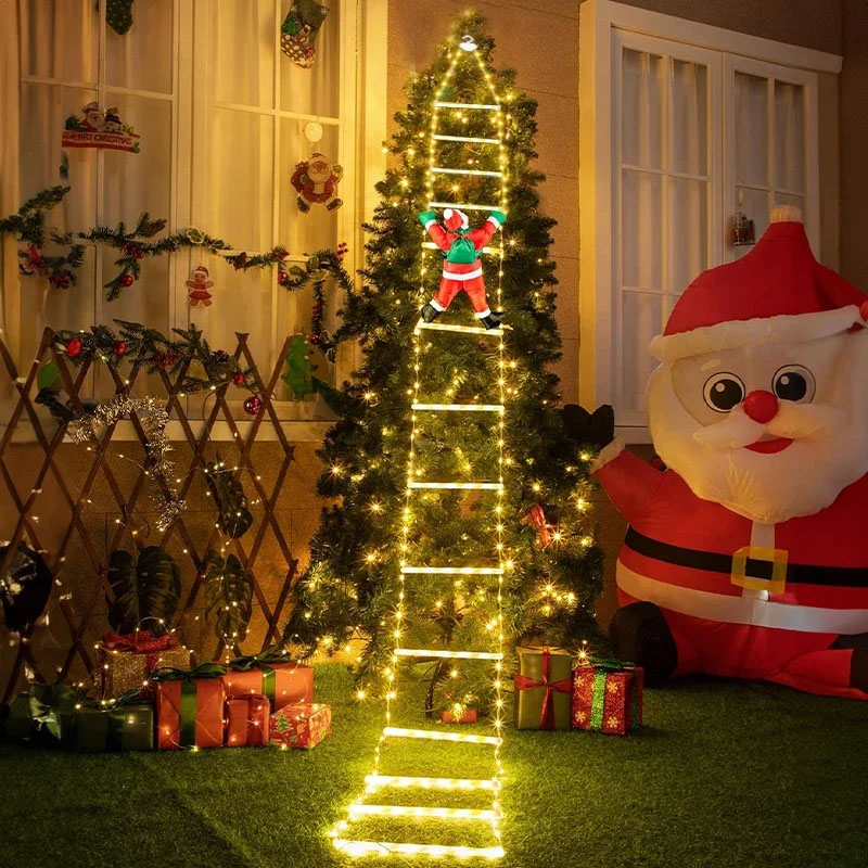 Christmas Lights Outdoor - LED-Weihnachtsbeleuchtung Dekorative Leiter-Lichterkette mit Weihnachtsmann für