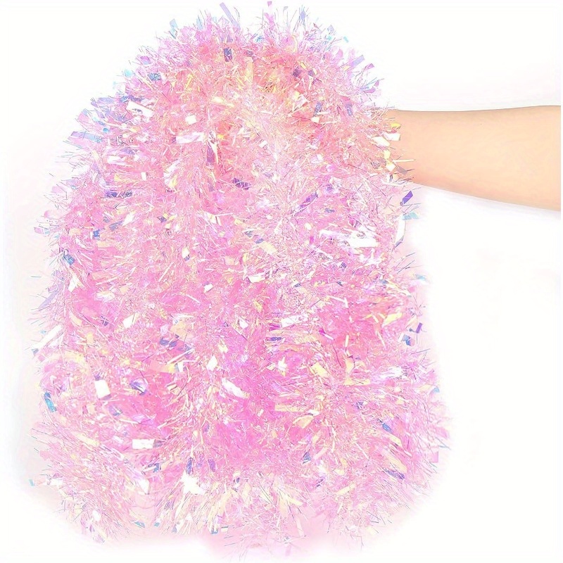 Tinsel Garland Decoration - 4-Meter-Rosa-Weihnachtsgirlande, Rosa Glitzernde Dekoration für Weihnachtsbaum,