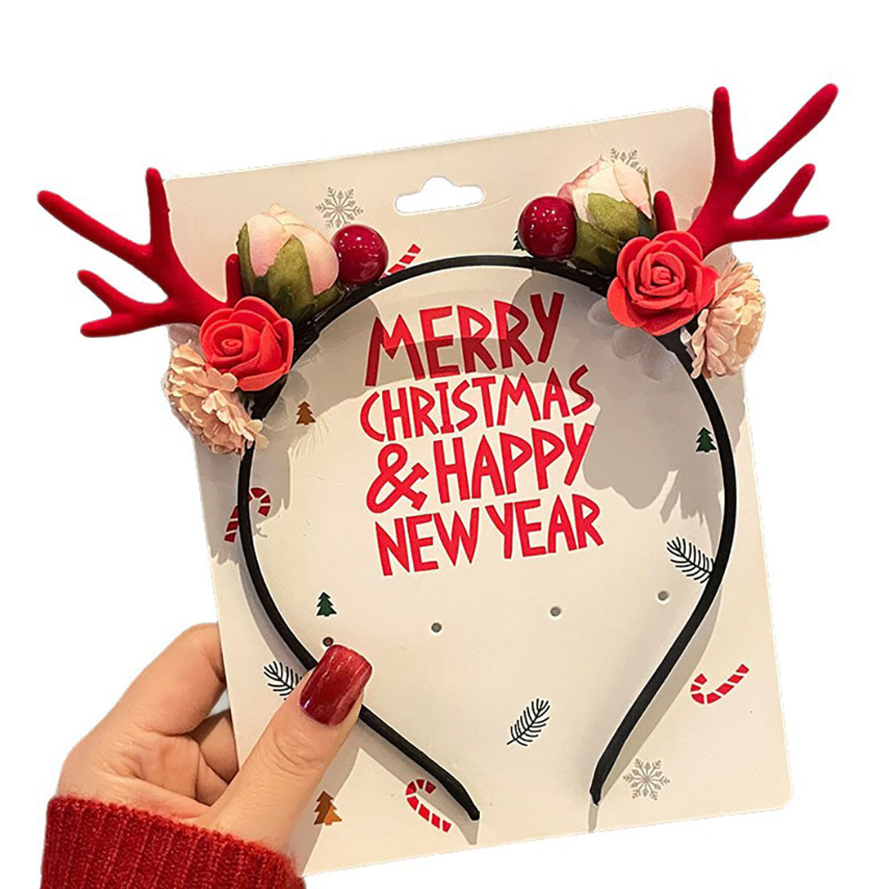 Reindeer Antlers Headband - Niedlicher Haarschmuck, Samt-Weihnachts-Stirnband, Rentier-Geweih-Stirnband, umweltfreundliches rotes